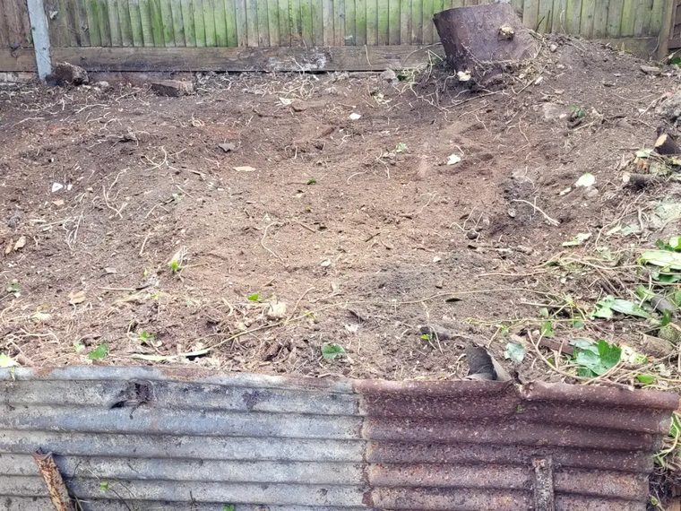 Same corner cleared back to bare soil after